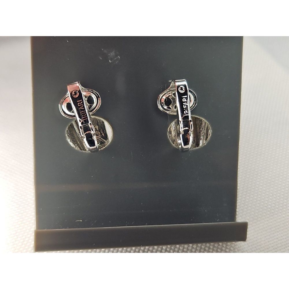 Vintage Trifari Clip-On FAN EARRINGS Teardrop Black & Silver 80s New Old Stock - Picture 6 of 7